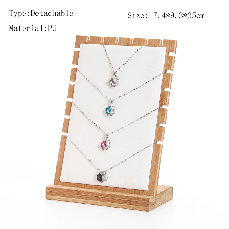 Detachable White PU Бамбуковые ювелирные изделия кулон ожерелье дисплей стойка Органайзер хранилище чехол - Цвет: Detachable White PU