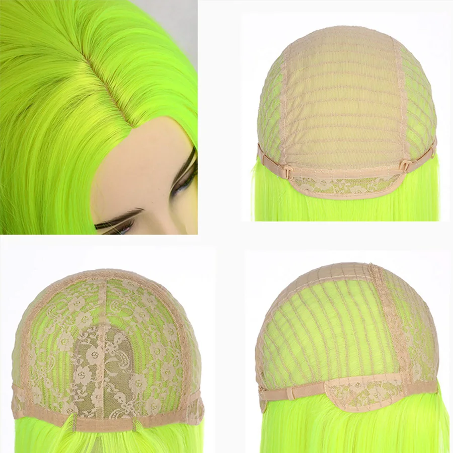 Флуоресцентные зеленые синтетические волосы парики длинные прямые средней