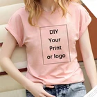 Женская футболка с индивидуальным принтом в стиле Харадзюку, женская розовая футболка сделай сам с вашим фото или логотипом, модная женская одежда на заказ, топы, футболки