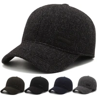 woolen winter baseball cap hat soft structured adjustable warm dad cap warm snapback hat with fold earmuffs warmer