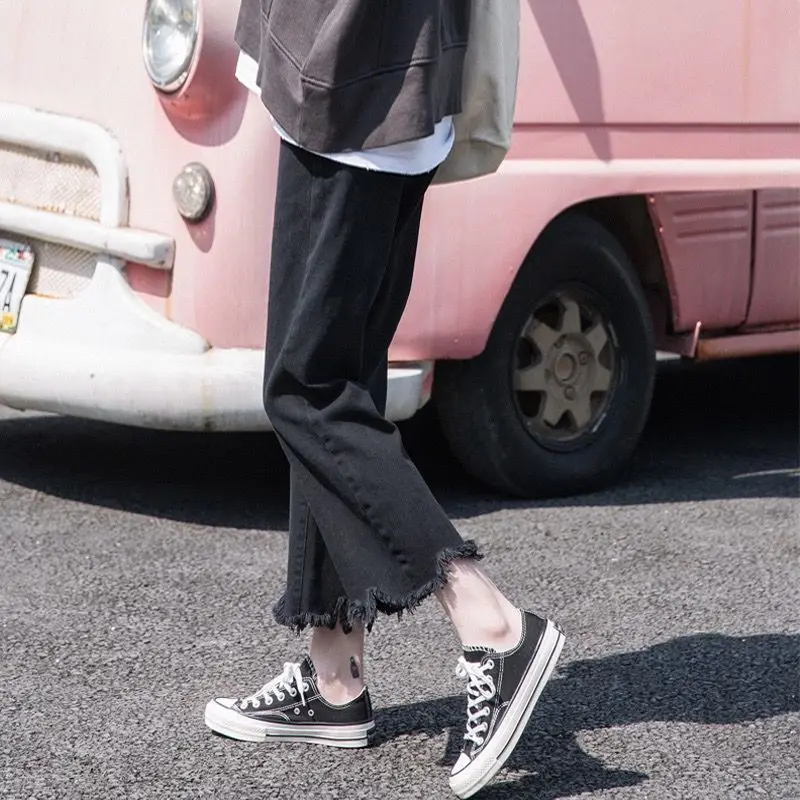 

Retro High waist straight jeans female 2021 spring summer new loose pants female student Korean quarter wide leg pants