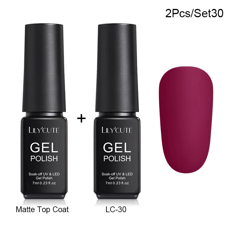 2 Pcs 30 LILYCUTE Матовый УФ-гель для ногтей матовый верхний слой цвет УФ гель для ногтей лак Гибридный впитывающий гель лак маникюрный гель лак - Цвет: 2 Pcs 30