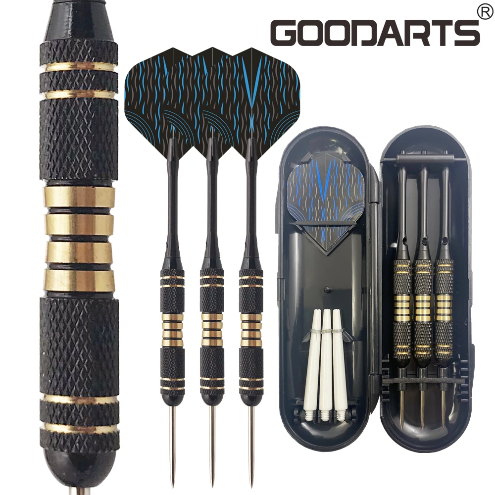 

Профессиональная игла GOODARTS для занятий спортом в помещении, латунная цилиндрическая точка с алюминиевыми валами, набор черных дротиков со стальными наконечниками 20 г