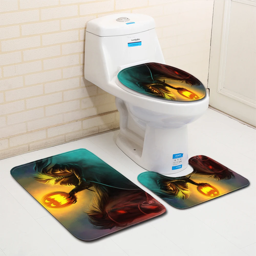 Вечерние чехлы на сиденье для унитаза Хэллоуин коврик душа ванной комнаты с