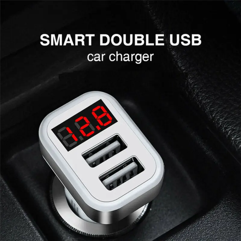 Dual USB Car Charger OLAF Digital Display LED GPS Automatic Fast Charging Adapter Chargers for Samsung Xiaomi Tablet | Мобильные