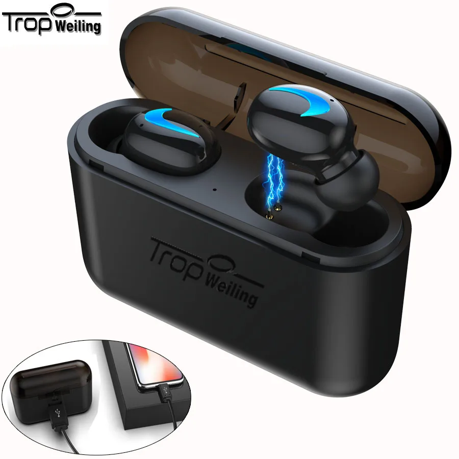 Tws настоящие беспроводные Bluetooth наушники с микрофоном портативная зарядная
