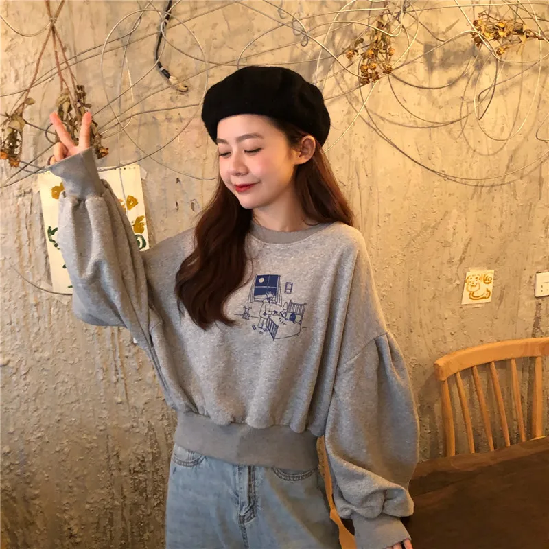 

Spring and autumn sweet white print o-neck pullovers Sweatshirts Women's Clothing Harajuku style full high quality tops fashion