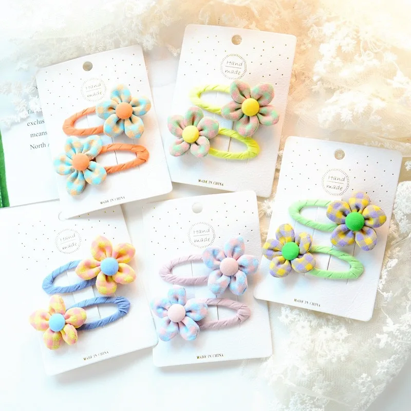 

2pcs/set Lovely Koran Style Color Bow Plaid Children Girls Solid Hair Clips Hair Accessories New Cute Kids Headwear Hairgrips