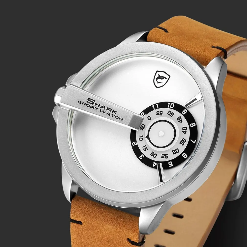 Brown White SH566 Роскошные спортивные часы SHARK с черным циферблатом, специальный дизайн, кварцевые коричневые мужские креативные часы Crazy Horse с кожаным ремешком/SH562 - Цвет: Brown White SH566