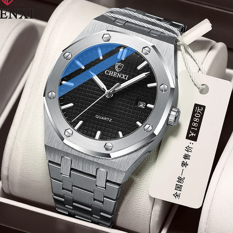 Relogio Masculino CHENXI New Fashion Watch Men Stainless Steel Mens Watches Top Brand Waterproof Watch For Men Gift Wristwatch chenxi top brand quartz watch for women elegant black and white ceramic watch casual watch woman rhinestone gift wristwatch