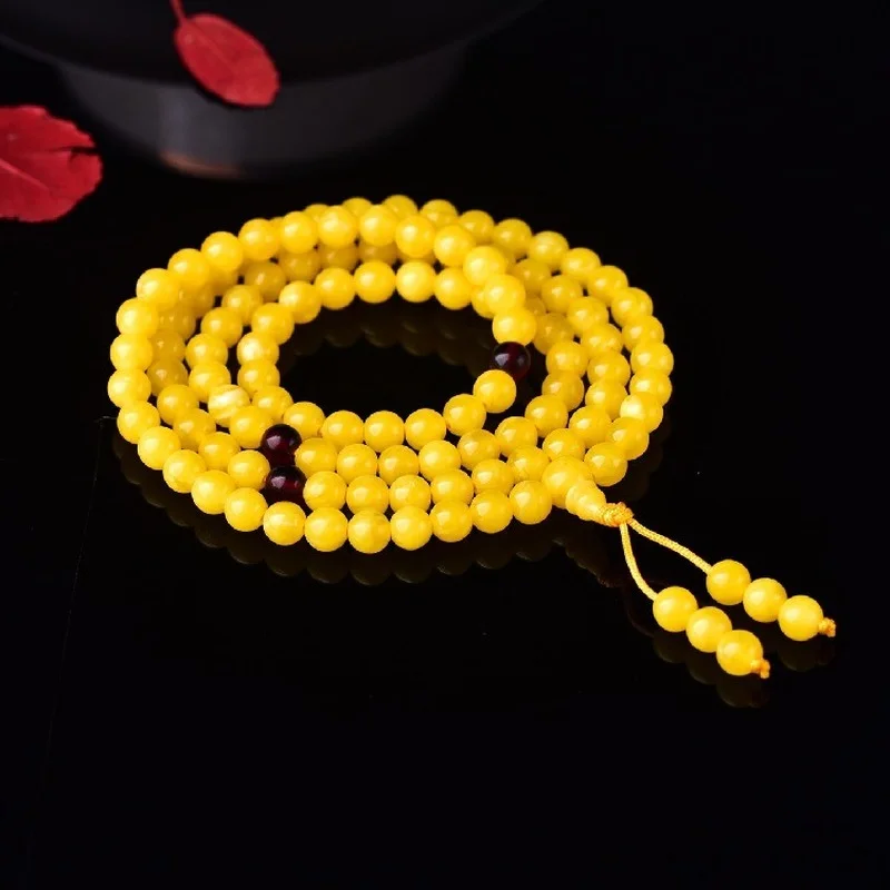 

Женский браслет, желтый браслет из пчелиного воска с куриным маслом, 108 бусин, янтарные браслеты для мужчин и женщин, мужские браслеты