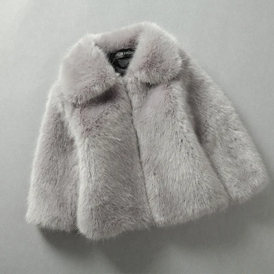 Grey-TurnDown-Collar Новорожденный Жакет для детей пальто с теплой подкладкой из искусственной норки пальто с мехом для девочек для маленьких девочек одежда принцессы черного цвета, сером и кофейном цветах детские парки, верхняя одежда зимние Утепленные Вечерние - Цвет: Grey-TurnDown-Collar