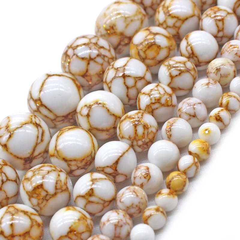 

White Howlite Spun Gold Loose Stone Round Spacer Beads for Jewelry Making DIY Bracelet Necklace 15'' strand 4/6/8/10/12mm