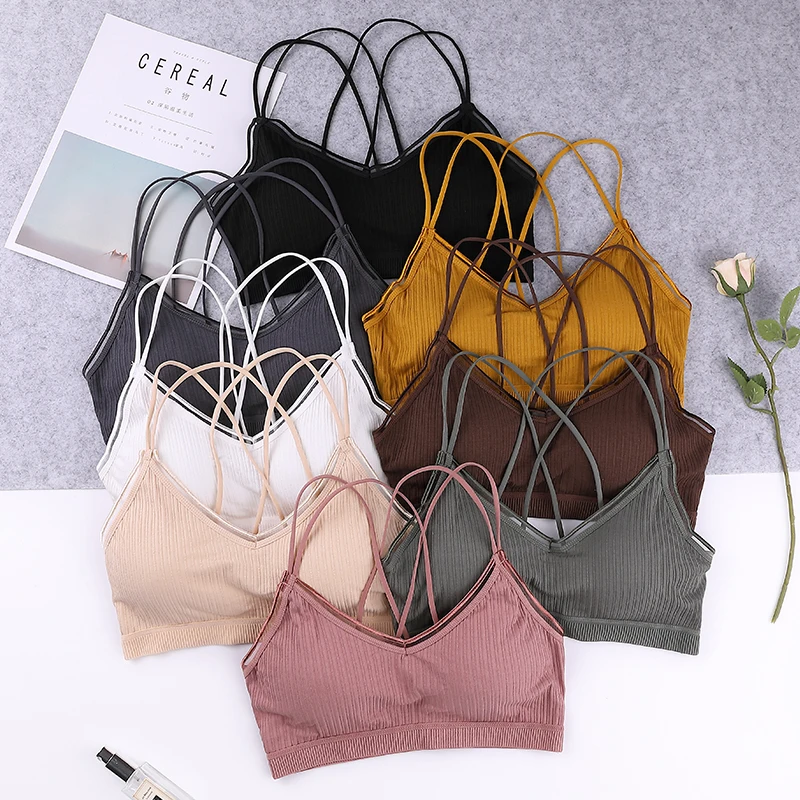 

Seamless Woven Bra Set/2PCS Sexy Backless Double Cross Shoulder Straps Bralette Comfortable Elasticity Underwear Suit