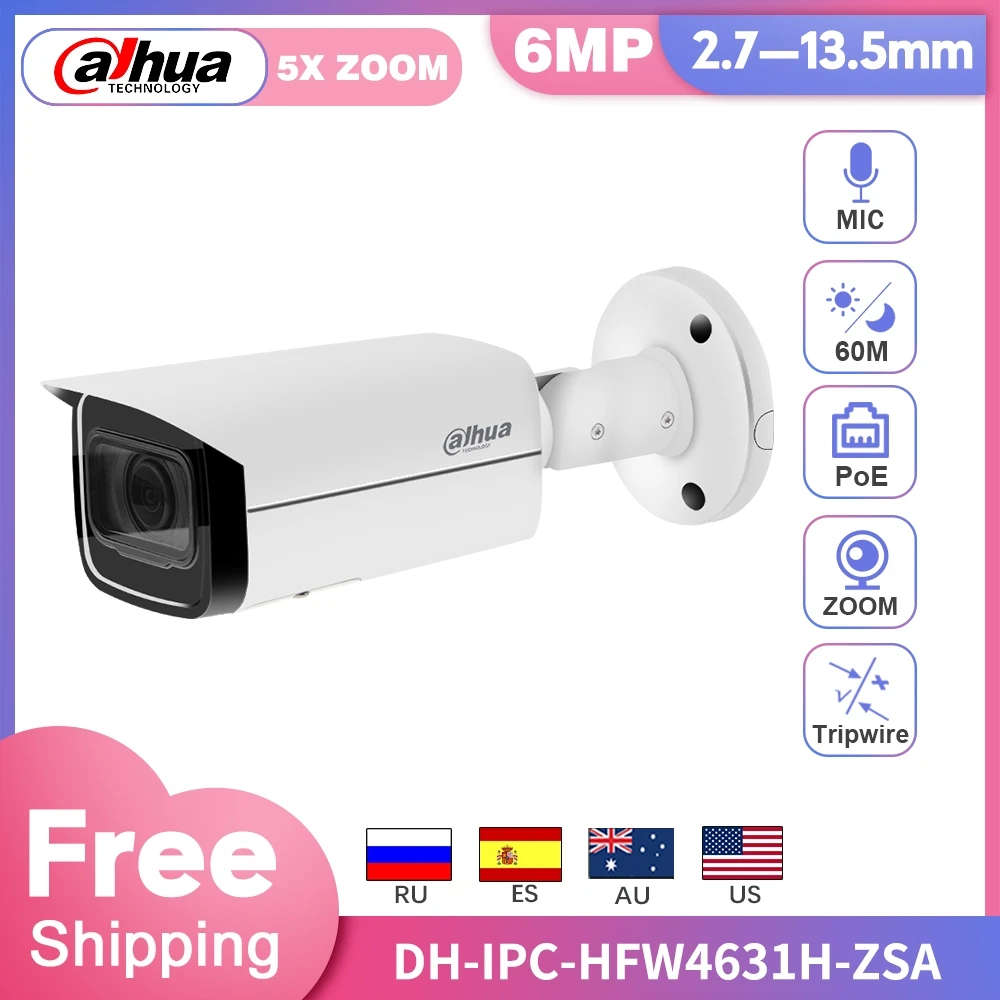 

IP-камера видеонаблюдения Dahua, 6 МП, с 5-кратным увеличением