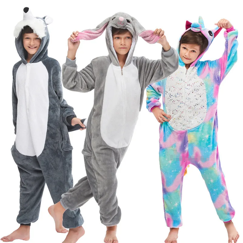 Зимние пижамы для мальчиков и девочек Kugurumi детская одежда сна с рисунком