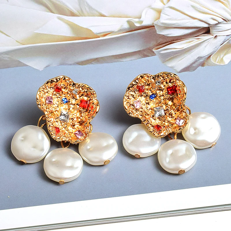 

Wholesale New Colorful Rhinestone Dangle Pearl Drop Earrings High-Quality ZA Fashion Trend Earring Jewelry Accessories For Women