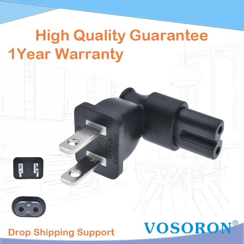 Адаптер с 2 зубцами, американский 2-зубчатый прямоугольный адаптер питания переменного тока, гнездо IEC C7 для NEMA 1-15P
