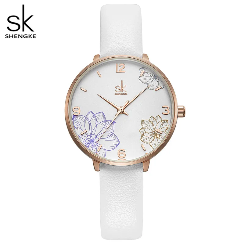 Shengke Big Flower Watch Dial Women Dress Watches Simple Fashion Style Leather Strap Lady Clock Relogio Feminino Montre Femme best deal quartz watch women fashion tower pattern diamond dial watches men faux leather watch women s dress clock montre relo