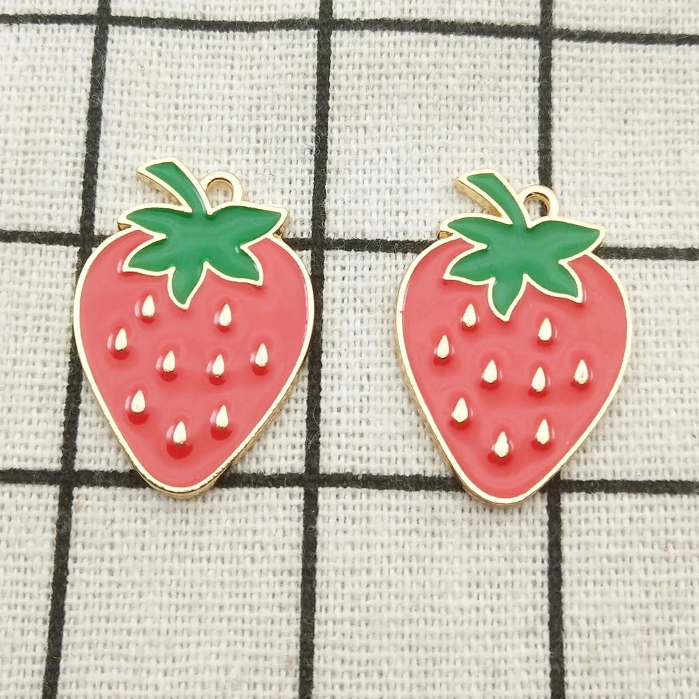 

10pcs enamel strawberry charm jewelry accessories earring pendant bracelet necklace charms zinc alloy diy finding 19x28mm