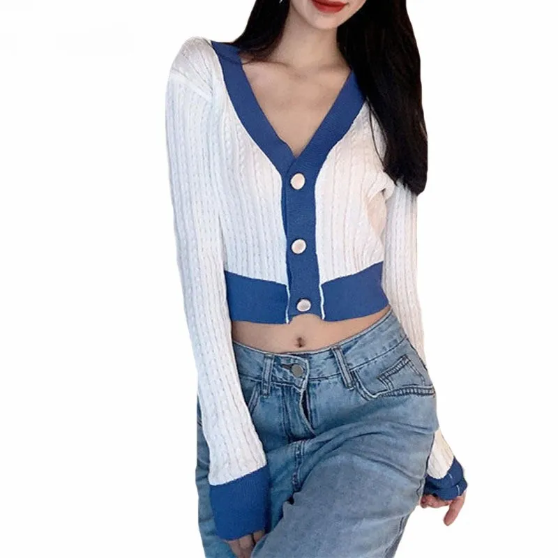 

INDJXND V-Neck Short Knitted Sweaters Women Thin Cardigan Fashion Long Sleeve Crop Top Female Autumn Winter High Quality Clothes