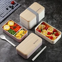 wooden style lunch box environmental plastic bento box for kid school family picnic party food container potable tableware