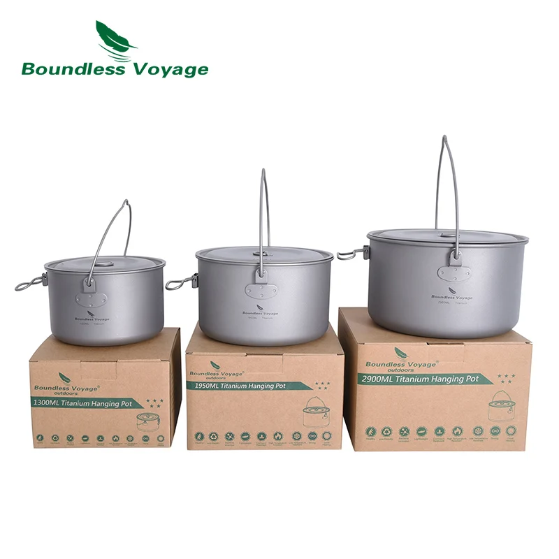 Титановый походный горшок с большой емкостью Boundless Voyage 2900 мл 1950 1300 подвесной