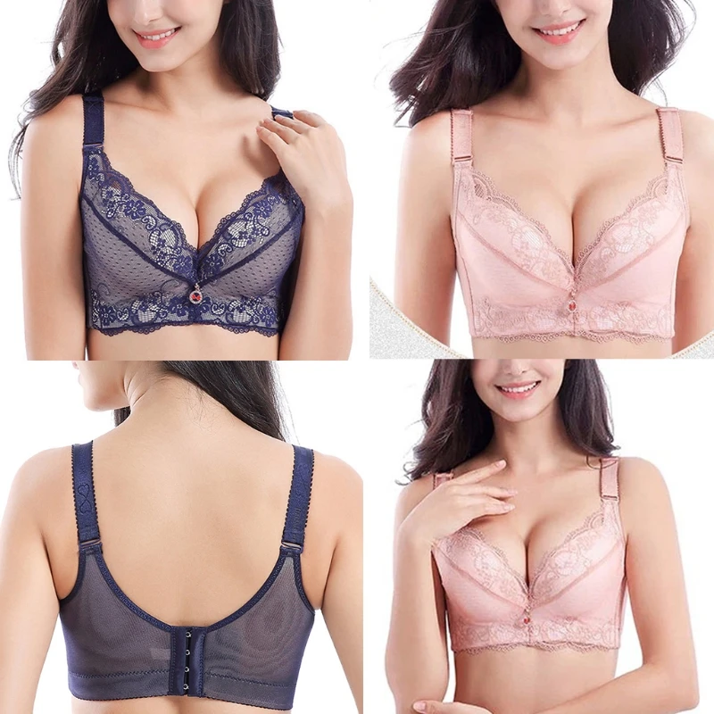 

Women Plus Size Detachable Strap Bra Underwear Push Up Support Padded Underwire Bralette Sexy Mesh Floral Lace Brassiere