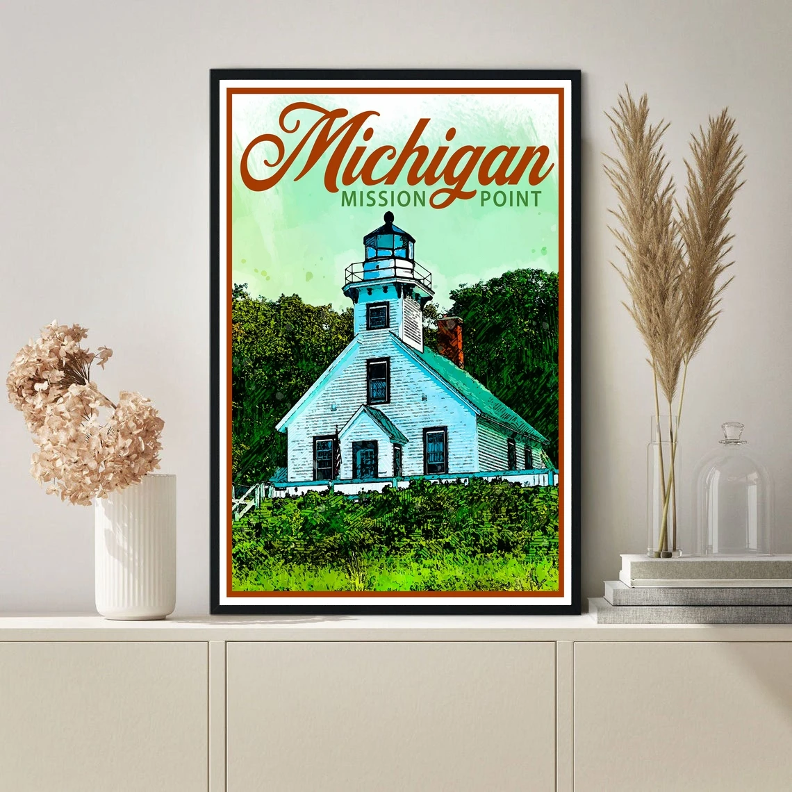 Постер для путешествий из Мичигана винтажный принт Декор маяк миссии настенное