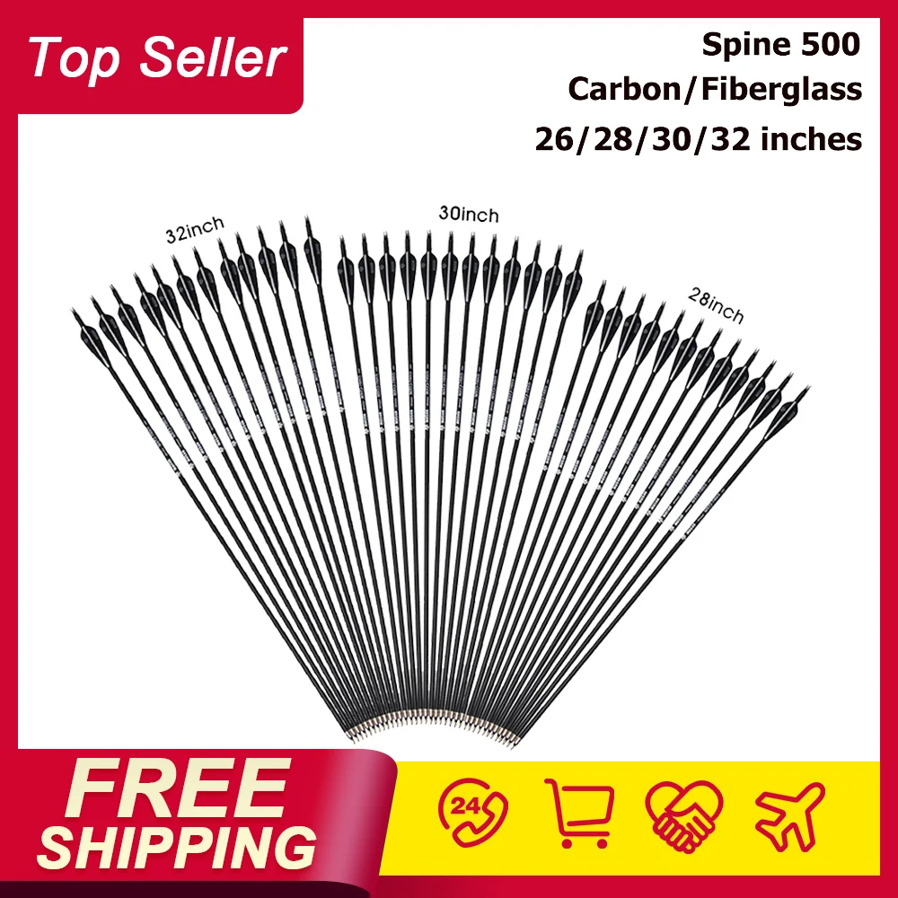 Стрелы из 30/32 углеродного/стекловолокна для рекурсивного/блочного Лука 26/28/500