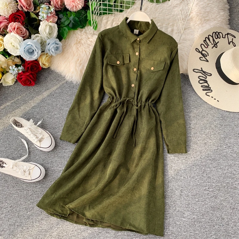 Женское платье рубашка с длинным рукавом и отложным воротником Осеннее