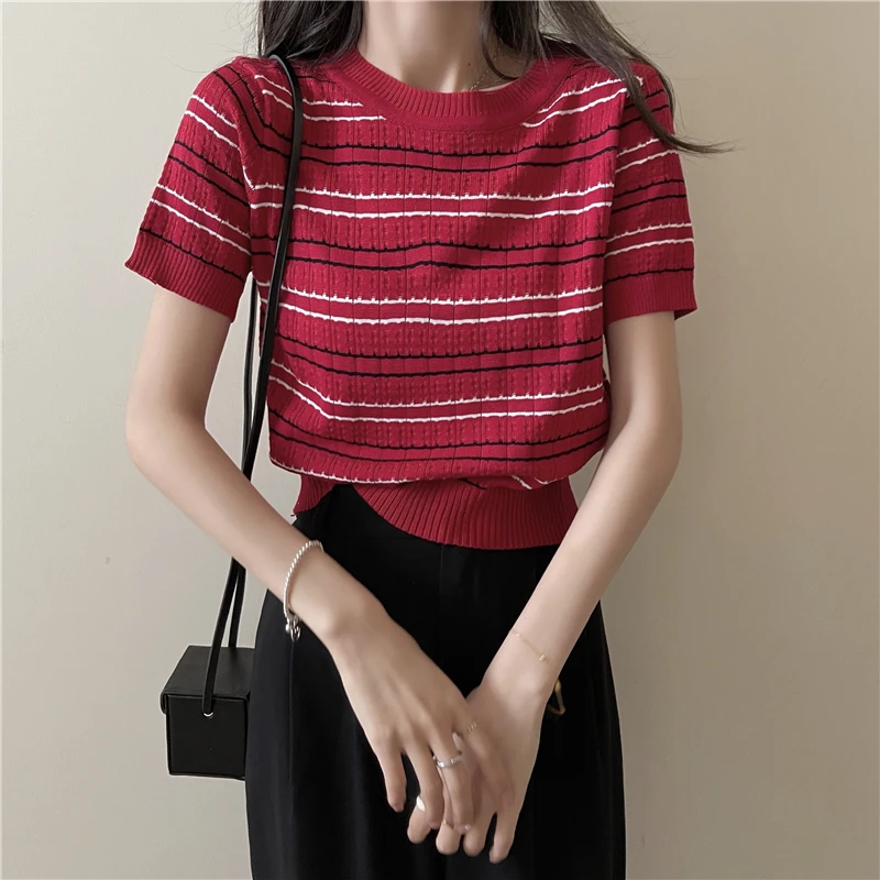 

ins tide striped sweater for small children 2021 summer new wild thin short-sleeved bottoming top