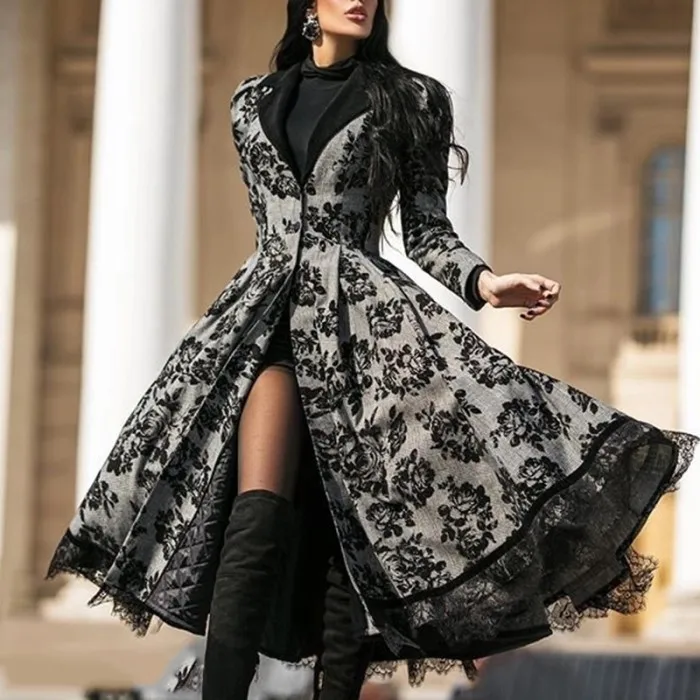 

Women's Dress Autumn WinterWomen's Coat 2021 Women's autumn winter lace stitching jacket slim and elegant long skirt Plus Size