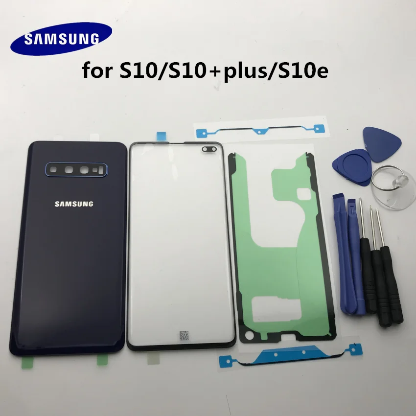 Новинка,, для samsung Galaxy S10e, G973, S10, G970, S10 plus, Задняя стеклянная крышка, задняя крышка, крышка батареи, дверь+ передняя стеклянная линза+ клей