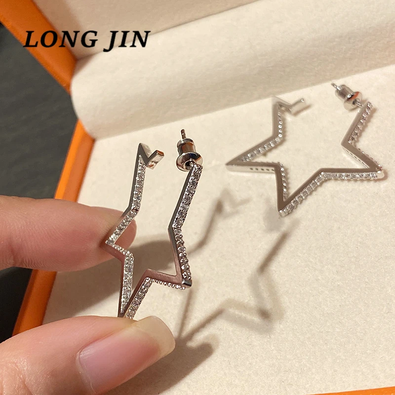 S925 иглы серьга в форме пентаграммы инкрустированные циркон серьги виде звезды