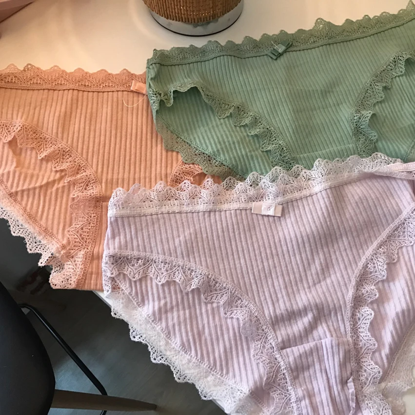 Женские нитки хлопковые трусы Японские туфли на шнуровке с бантом кружевное