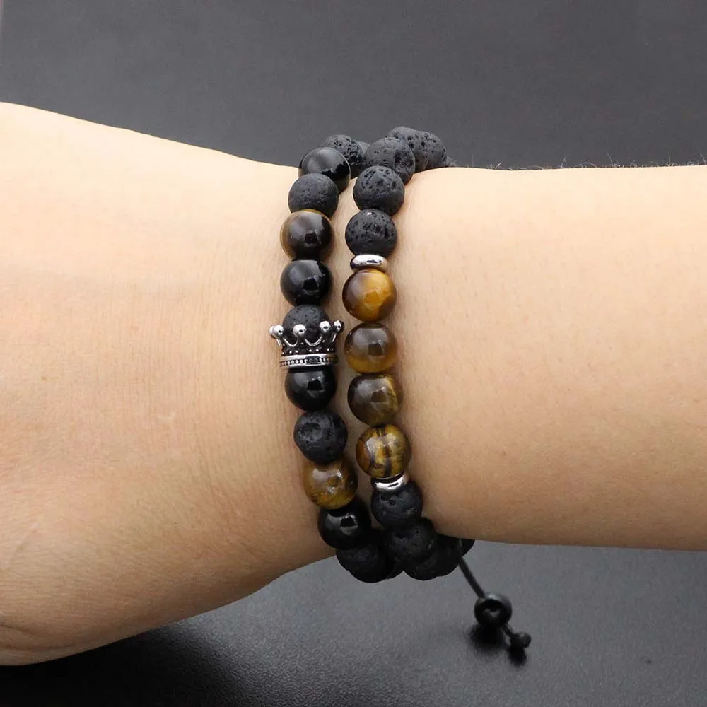 Набор браслетов из бусин натурального камня для мужчин и женщин|Плетеные