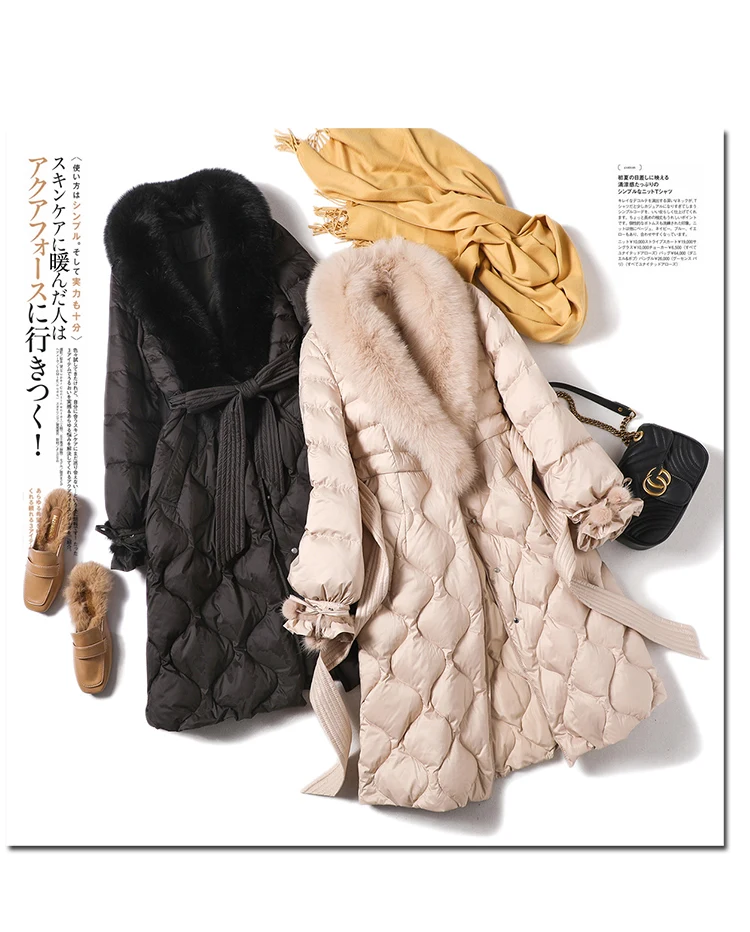 

Japanese High Quality Fox Fur Collar Women Down Coats Jackets Warm Woman Down Parka Women's 2020 Winter New Slim Fashion Jacket