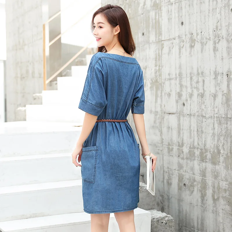 Женское джинсовое платье винтажное элегантное большого размера мини модель KJ4226