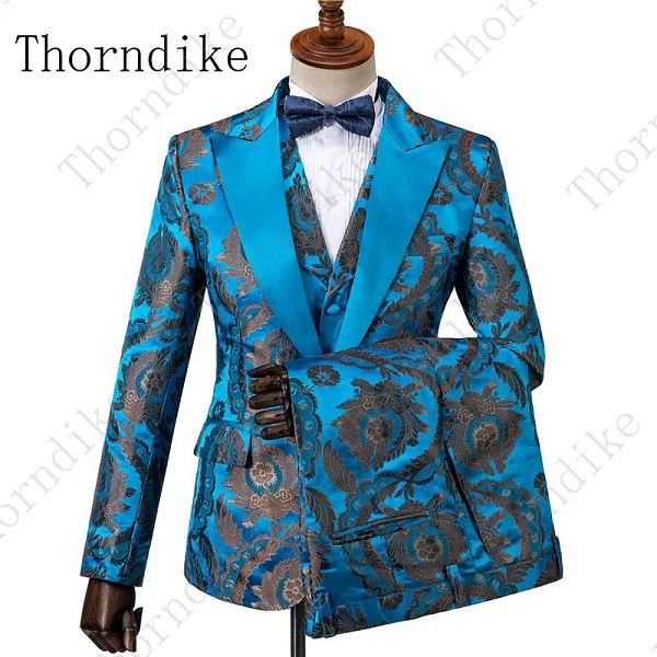 suit 7 Thorndike Новое поступление мужские костюмы темно-синий, с цветами напечатаны 3 шт. смокинг винтажные свадебные костюмы для шафера Terno Masculino - Цвет: suit 7