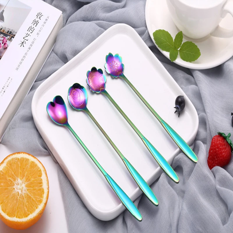 Ложка с длинной ручкой красочные ложки из нержавеющей стали столовые приборы для