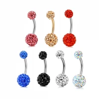 mix color belly button rings navel piercing bar double crystal head stainless steel cubic zirconia stone body jewelry
