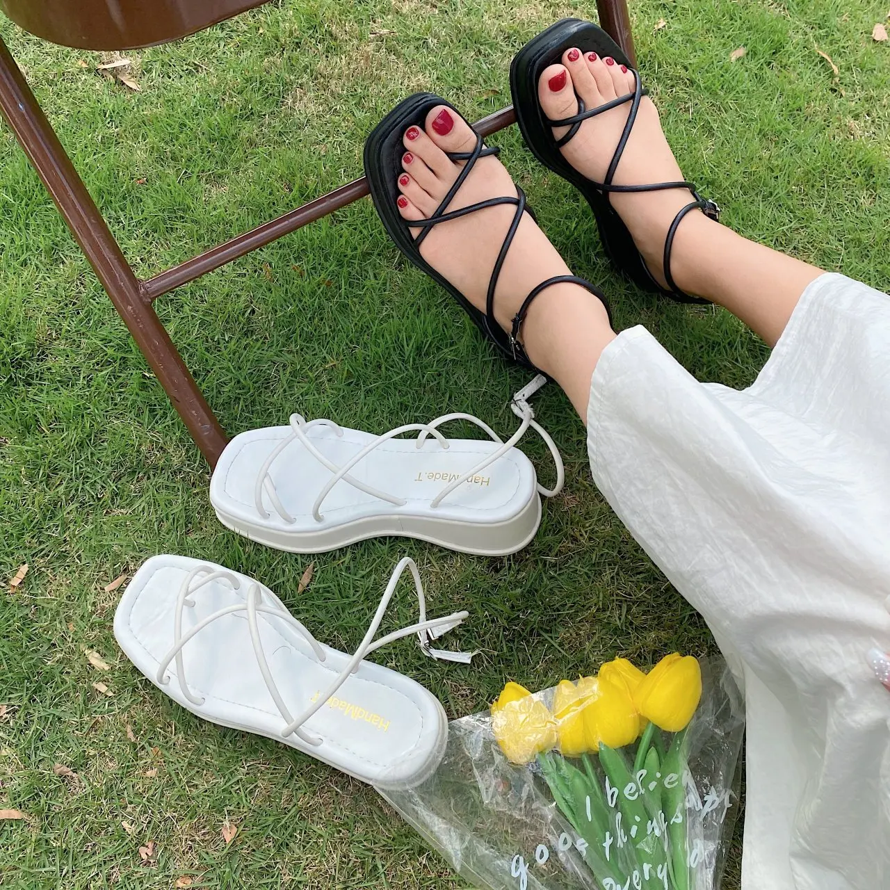 

Women Platform Sandals 2021 Summer Elegant Ankle Strap Square Toe Sandals Lady Black Chunky Sole Shoes Outdoor Casual Sandals