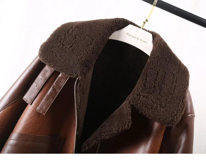 Winter Lamb Fur Bomber Real leather Jacket Women New Sheepskin Double Face Shearling Coat Oversized Genuine Leather Jackets