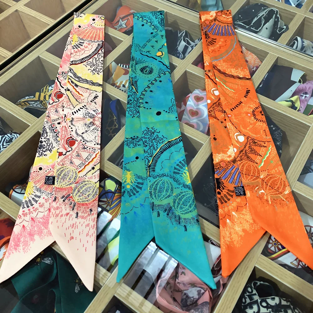 

2021 New Chic Style Flamingo Animal Printed Hair Head Satin Scarf Women Luxury Long Skinny Handle Bag Scarfs Foulard Cheveux