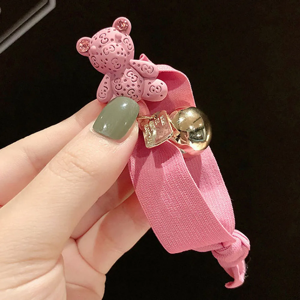Корейские милые Медвежонок резинки для волос женские бусины хвостика держатель