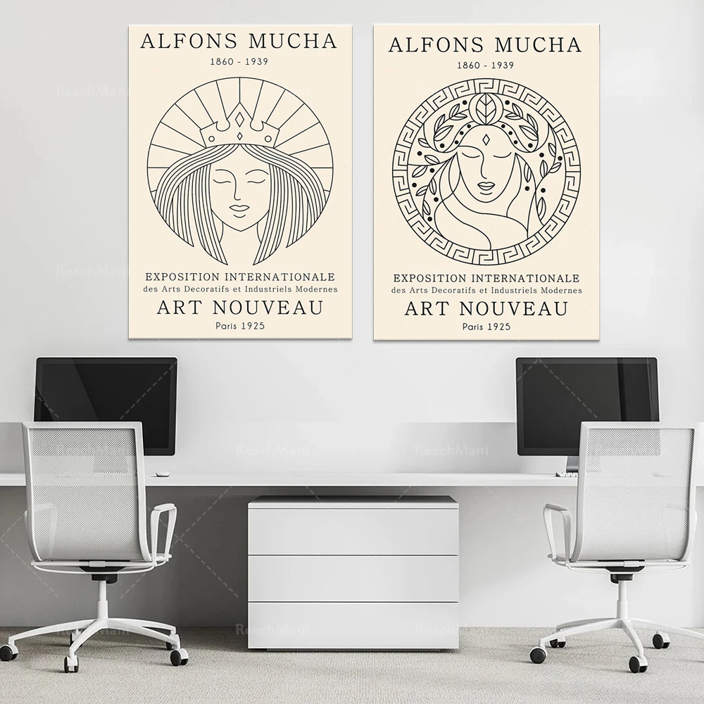 

Art Nouveau, Alfons Mucha, posters of exhibition museums, line drawing design of modern female images, decorative posters of Par