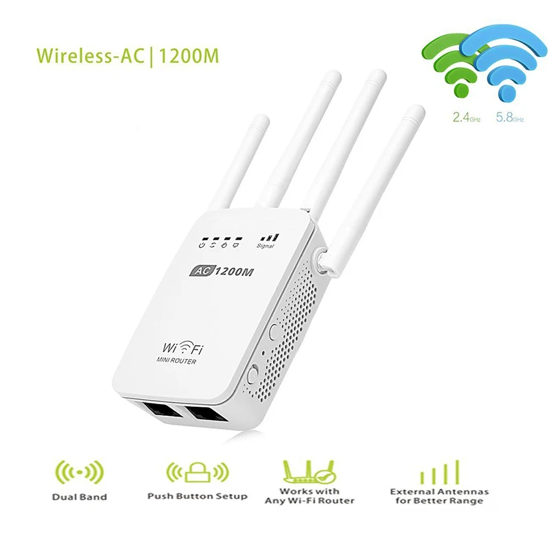 

1200Mbps Router 2.4G / 5G WiFi Repeater Four High Gain Antenna Two RJ45 Ports Bridge Signal Amplifier Wireless AC Strong
