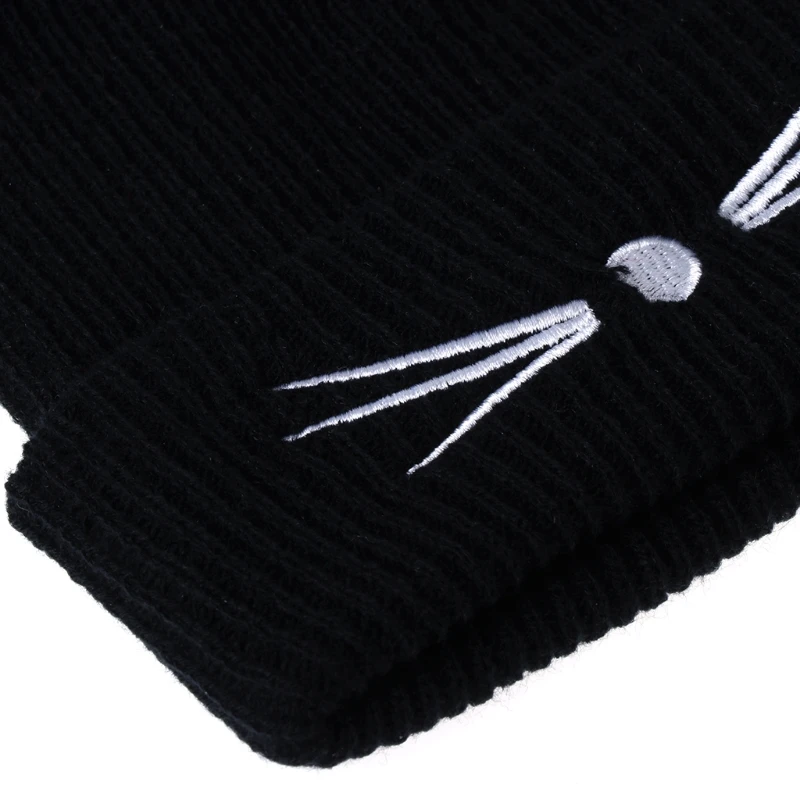 

Hot Sale Cat Ears Women Hat Knitted Acrylic Warm Winter Beanie Caps Crochet Fur