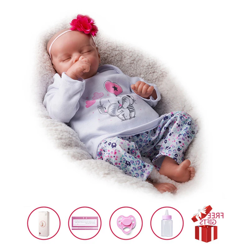 

Reborn Baby Doll 17 Inches Lifelike Newborn Sleeping Eye-Closed Baby Vinyl Doll Cloth Body With Heartbeat Gift Toy for Children